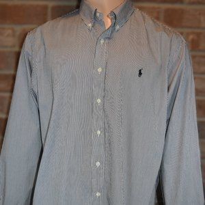Ralph Lauren Long Sleeve Dress Shirt 2XL Black White Striped Pony Logo